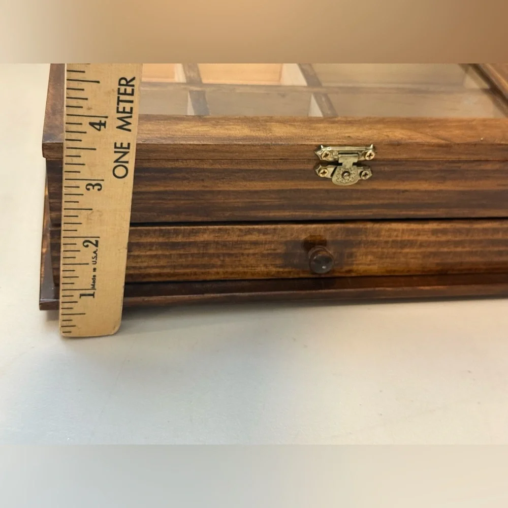 Wooden Brown Glass Jewelry Watch Box With Shelf Organizer